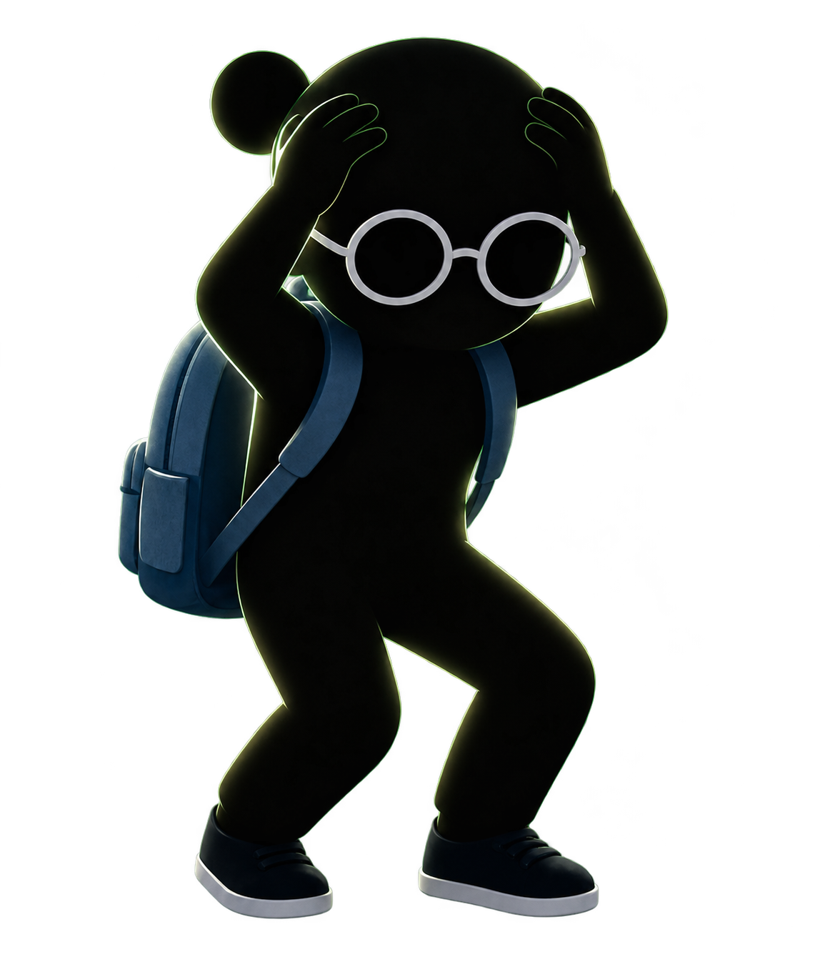 Morthi character with backpack and glasses