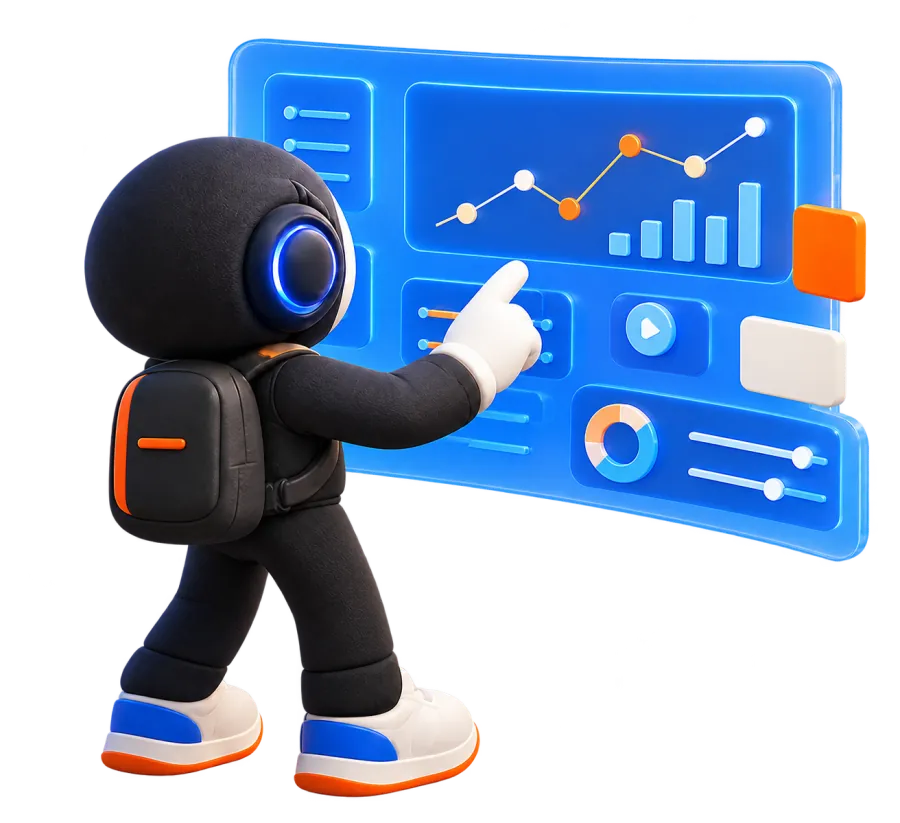 The Real Company character operating a visible system